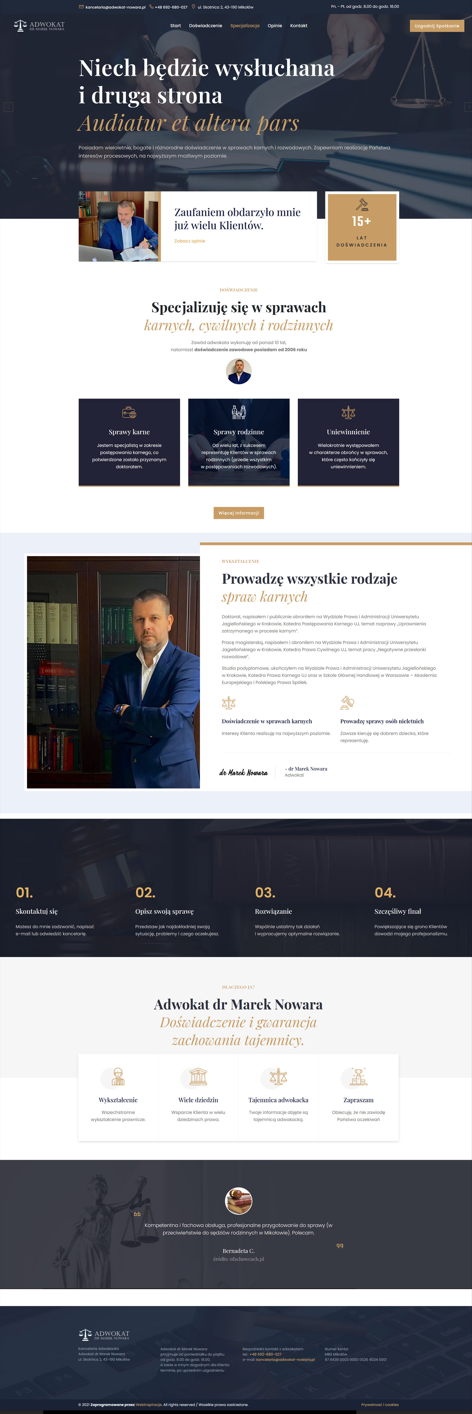 Kancelaria Adwokacka Adwokat dr Marek Nowara – widok zrealizowanej strony internetowej 2