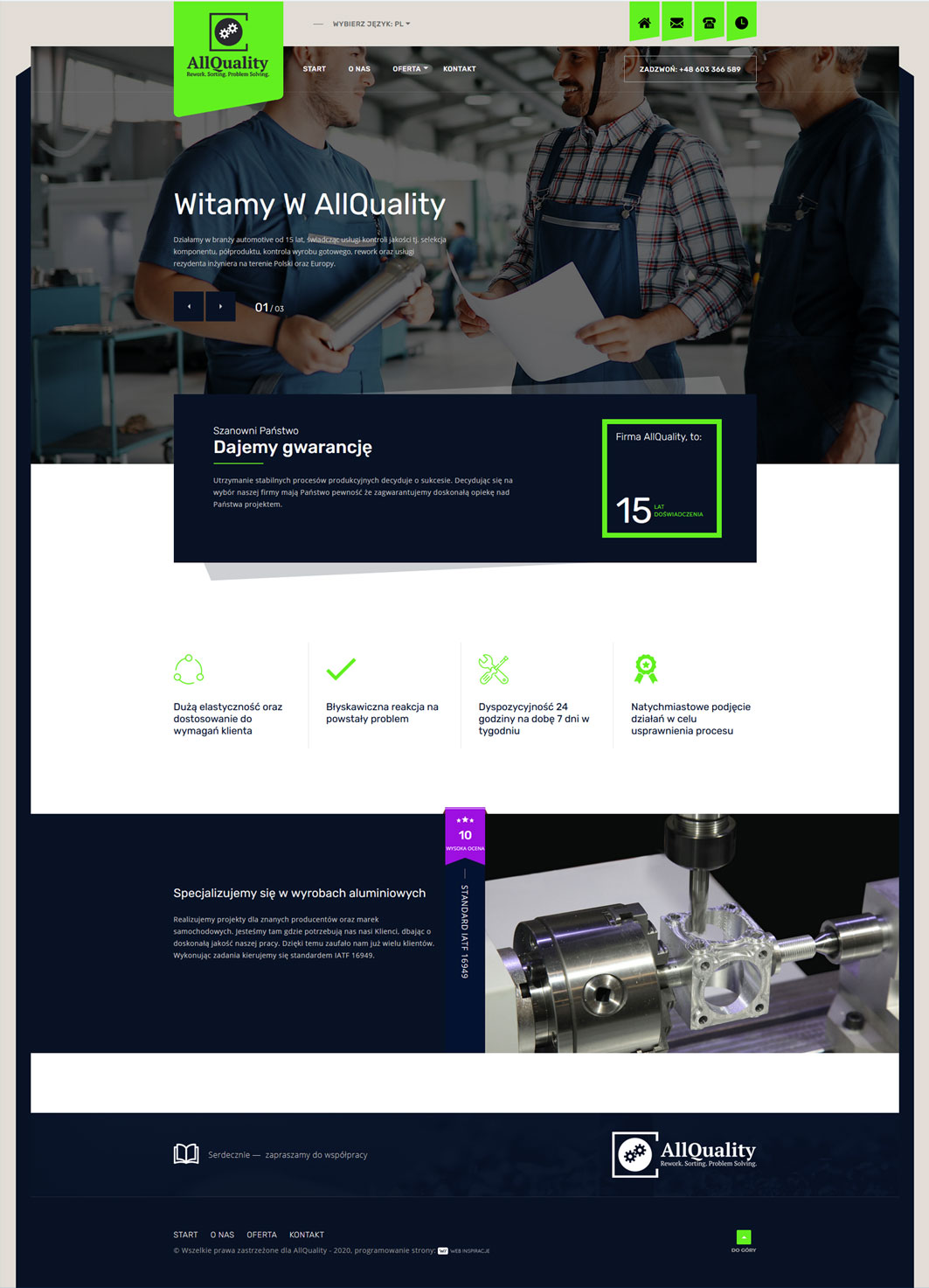 AllQuality - Rework, Solting, Problem Solving – widok zrealizowanej strony internetowej 2
