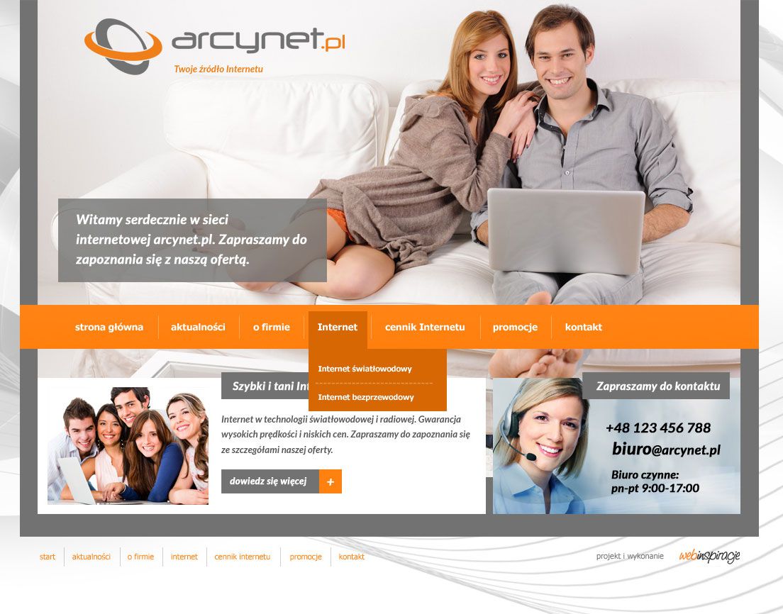 ArcyNet – widok zrealizowanej strony internetowej