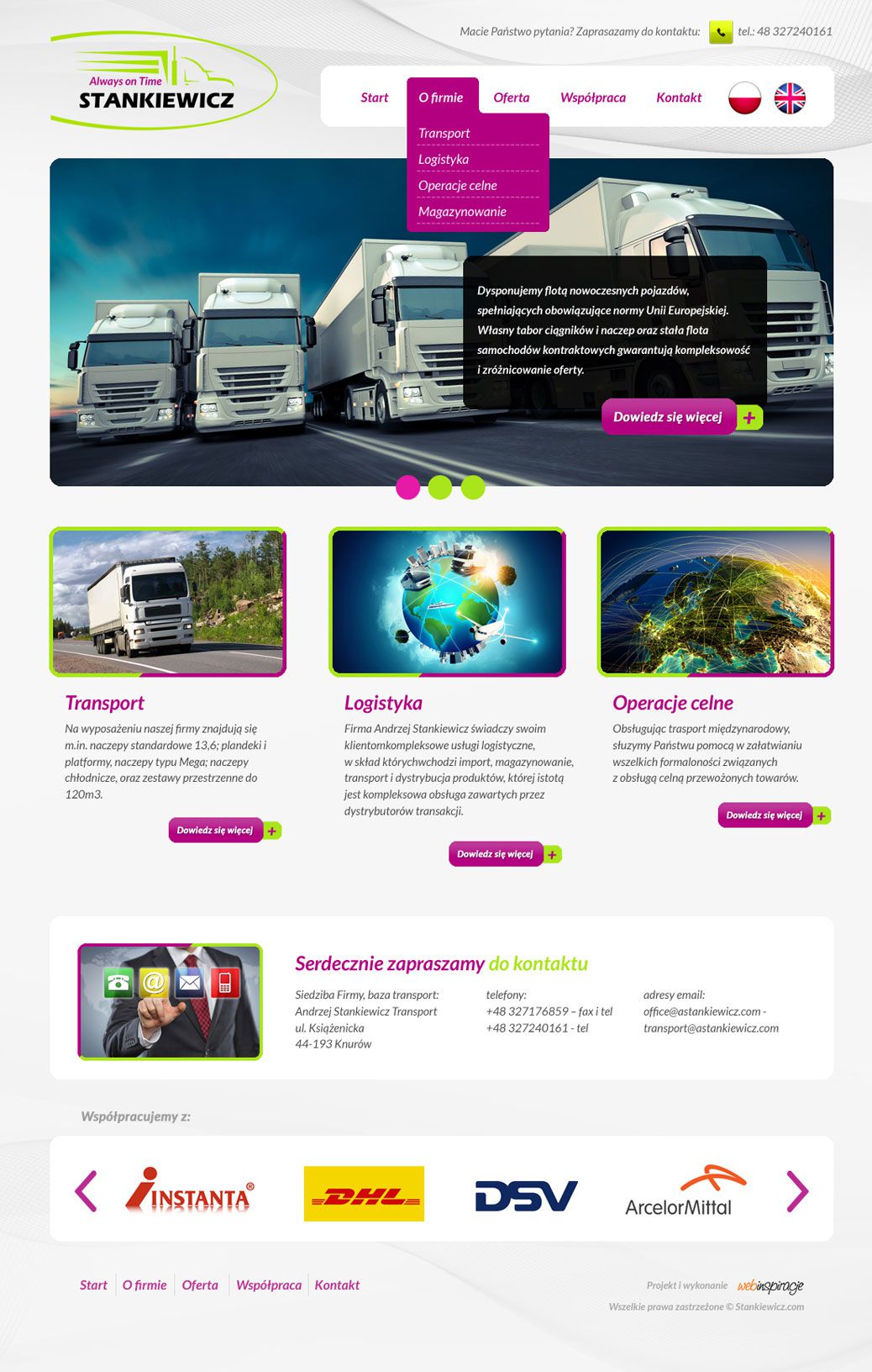 Stankiewicz - always on time – widok zrealizowanej strony internetowej