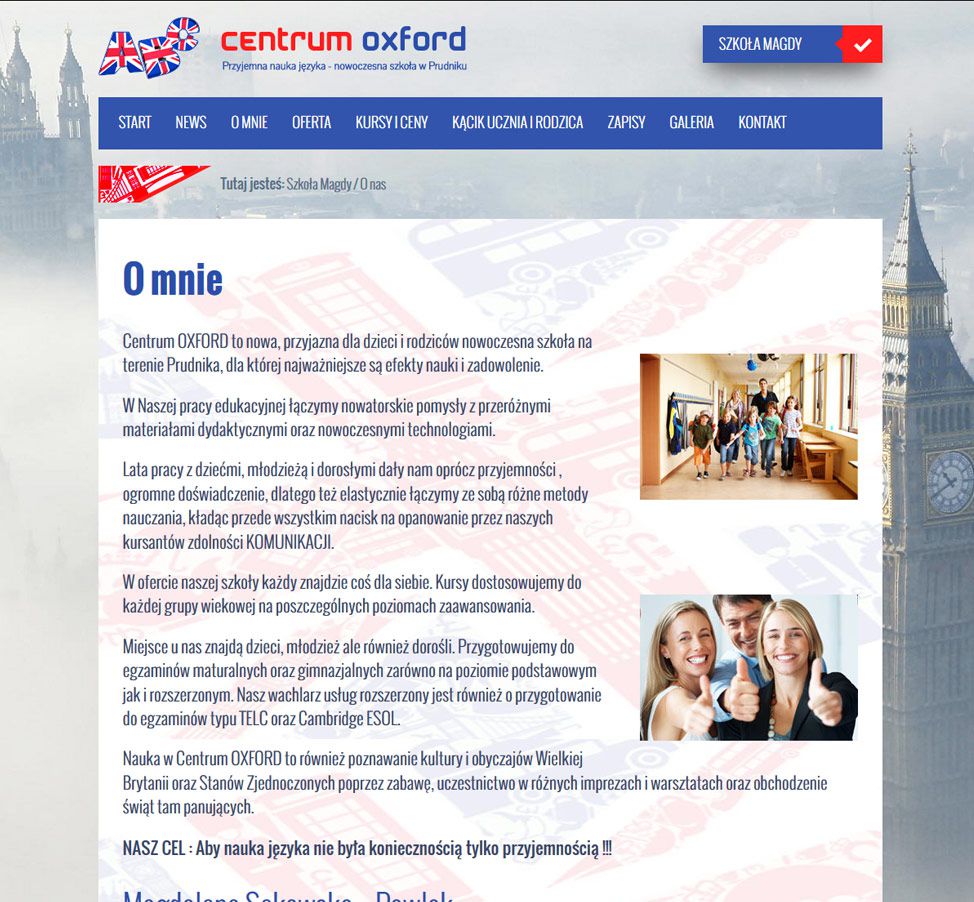 Centrum Oxford Prudnik – widok zrealizowanej strony internetowej 2