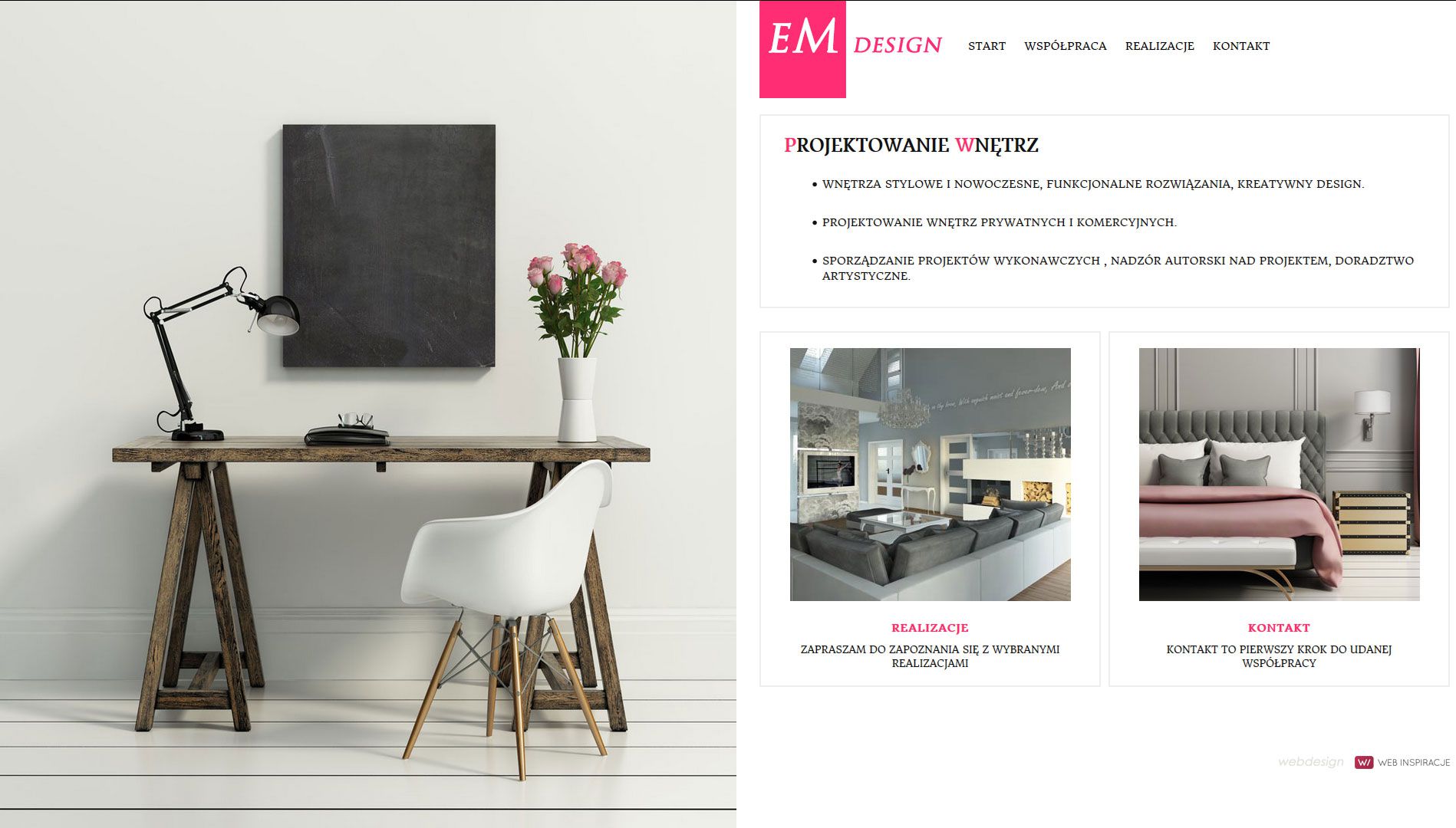EM Design – widok zrealizowanej strony internetowej 1
