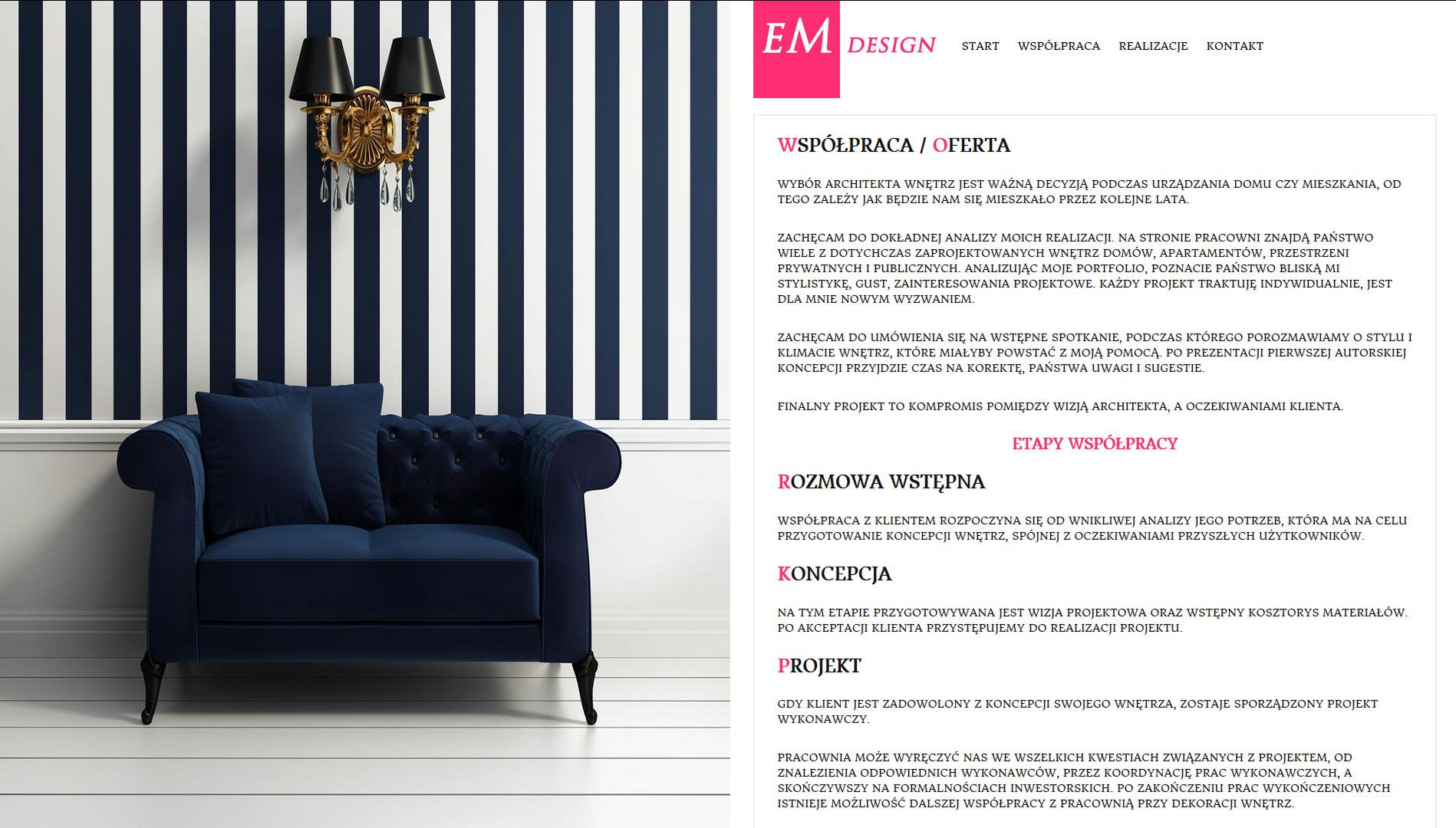 EM Design – widok zrealizowanej strony internetowej 2