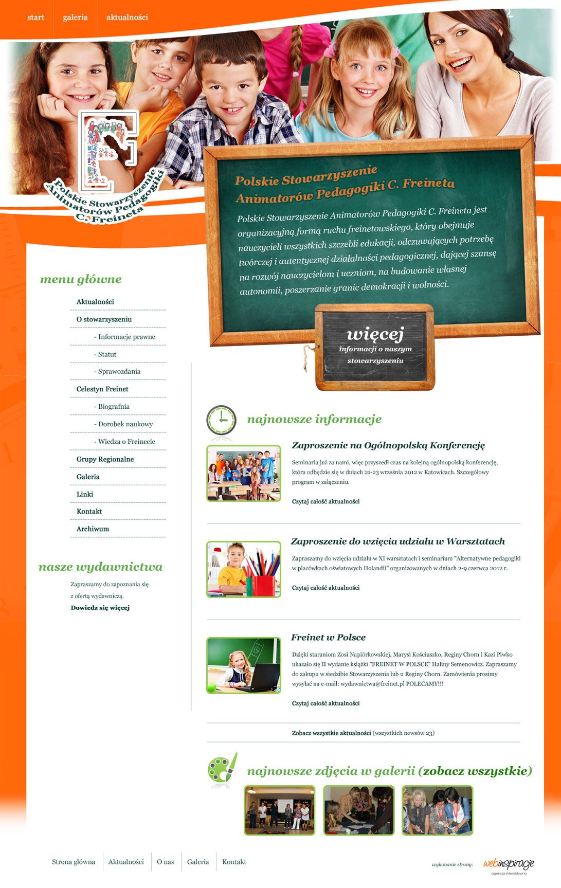 Stowarzyszenie Animatorów Pedagogiki FREINET – widok zrealizowanej strony internetowej