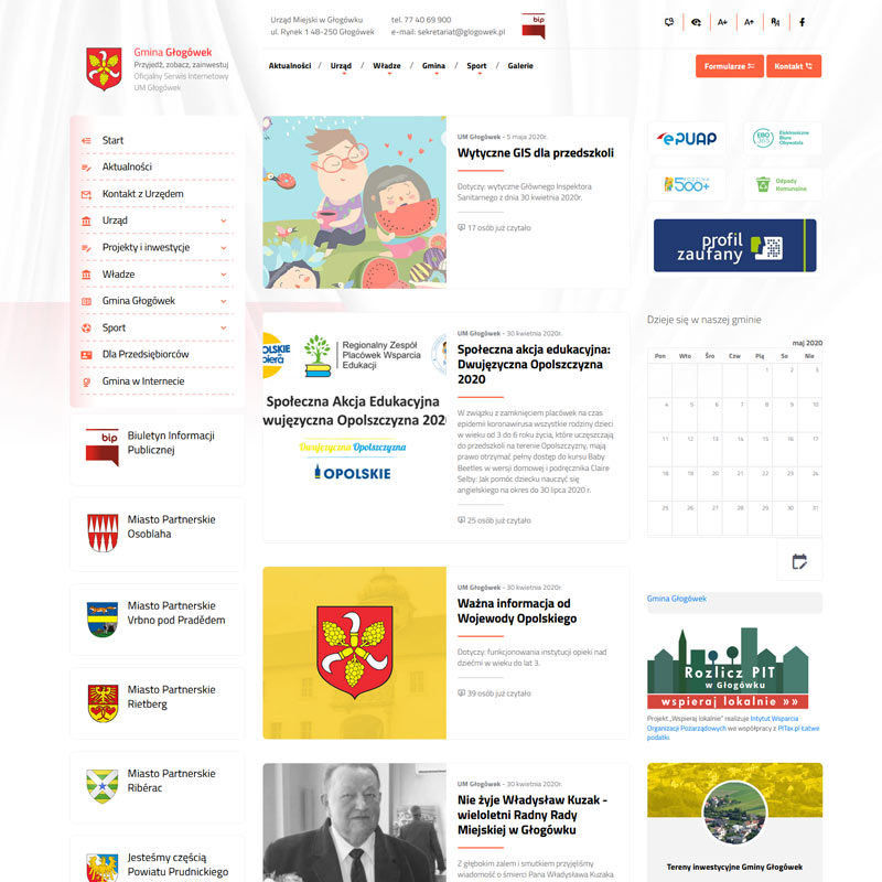 Miasto i Gmina Głogówek – widok zrealizowanej strony internetowej