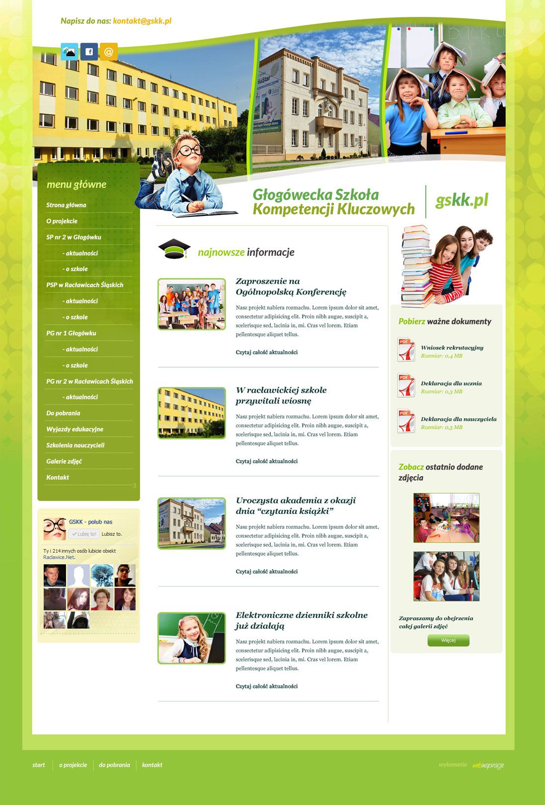 Głogówecka Szkoła Kompetencji Kluczowych – widok zrealizowanej strony internetowej
