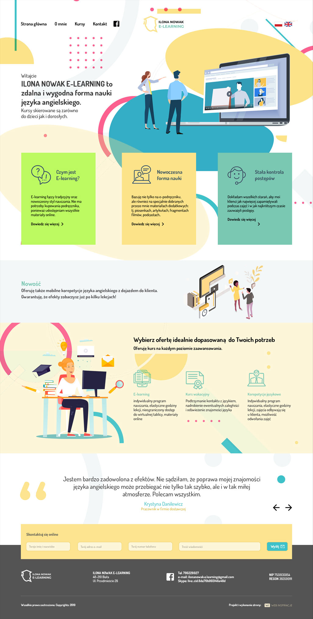 ILONA NOWAK E-LEARNING – widok zrealizowanej strony internetowej