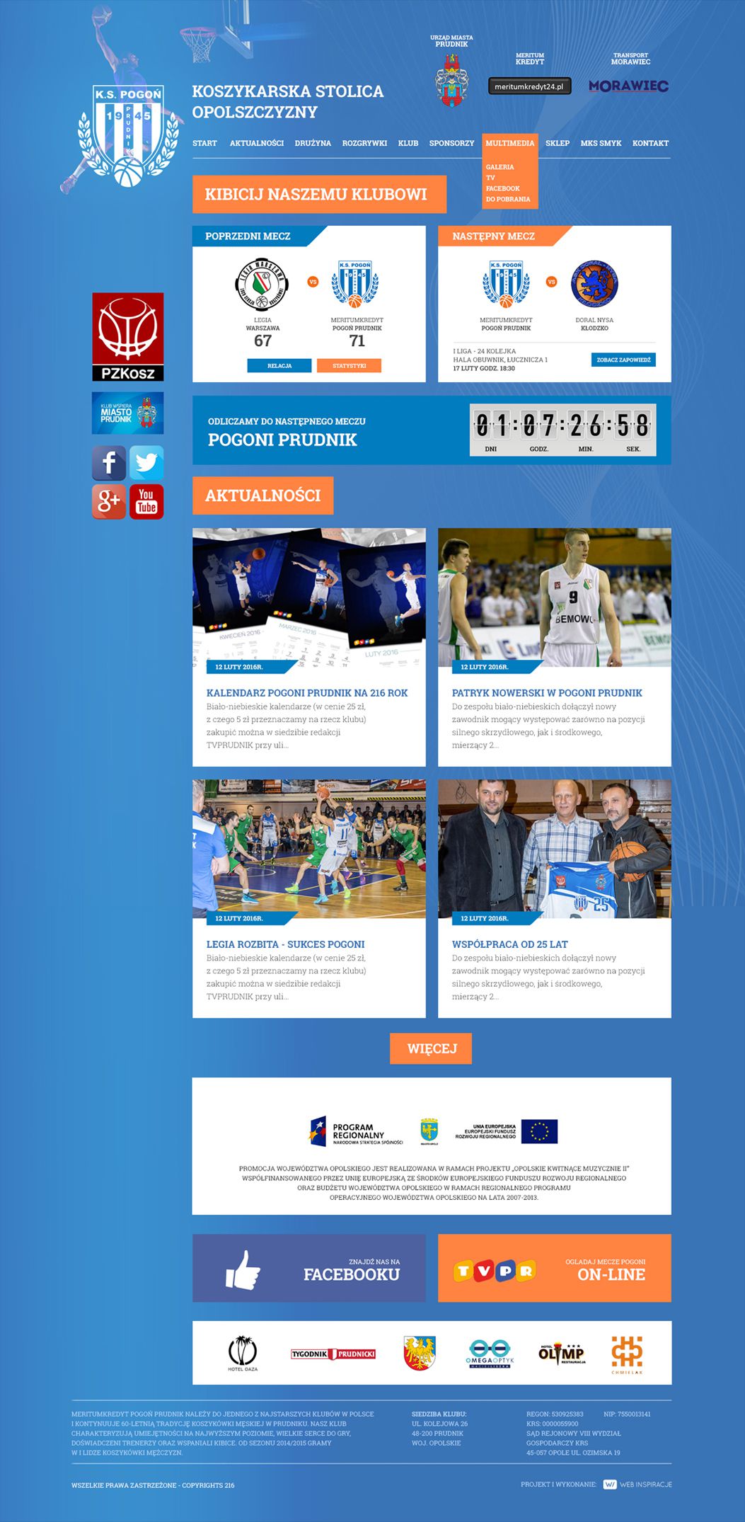 KS Pogoń Prudnik – widok zrealizowanej strony internetowej 1