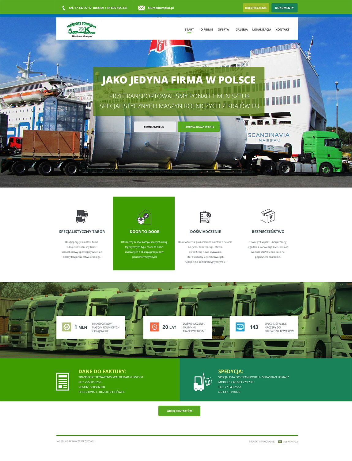 Transport Towarowy Waldemar Kurspiot – widok zrealizowanej strony internetowej 1