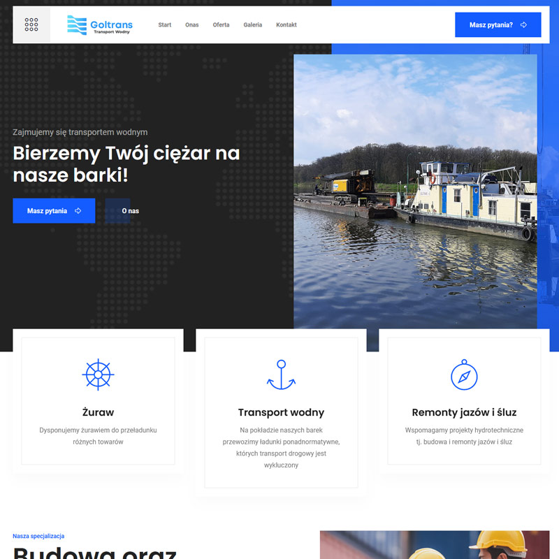 Strona internetowa Goltrans - transport wodny