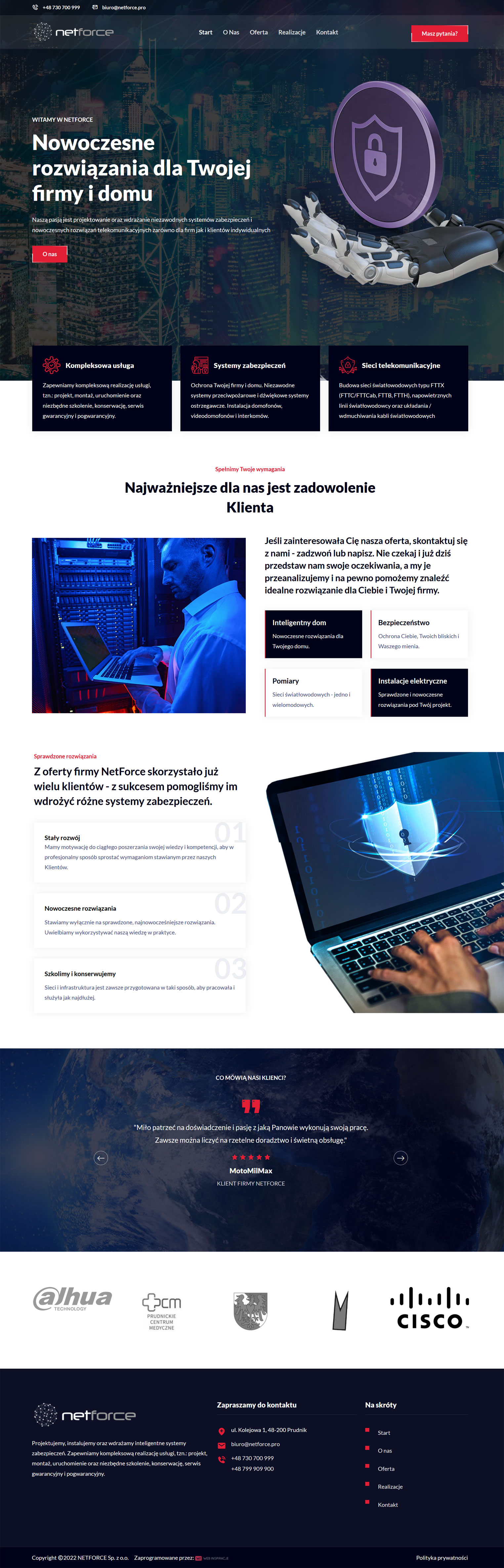 NETFORCE - inteligentne systemy zabezpieczeń – widok zrealizowanej strony internetowej 2