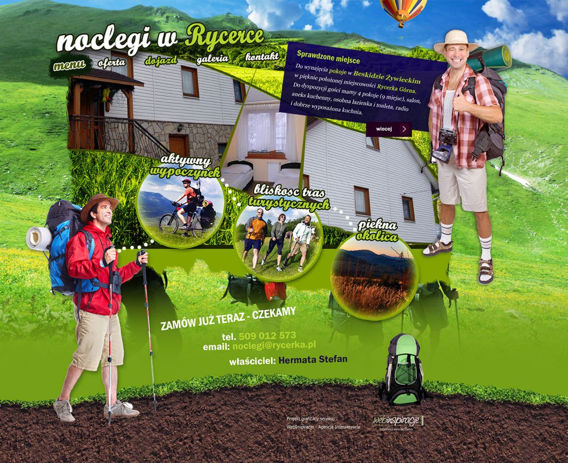 Noclegi w Rycerce – widok zrealizowanej strony internetowej 1