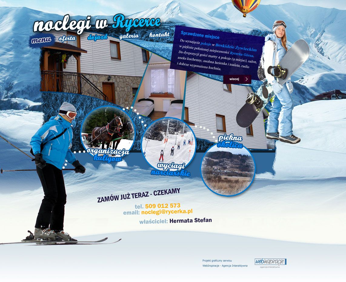 Noclegi w Rycerce – widok zrealizowanej strony internetowej 2