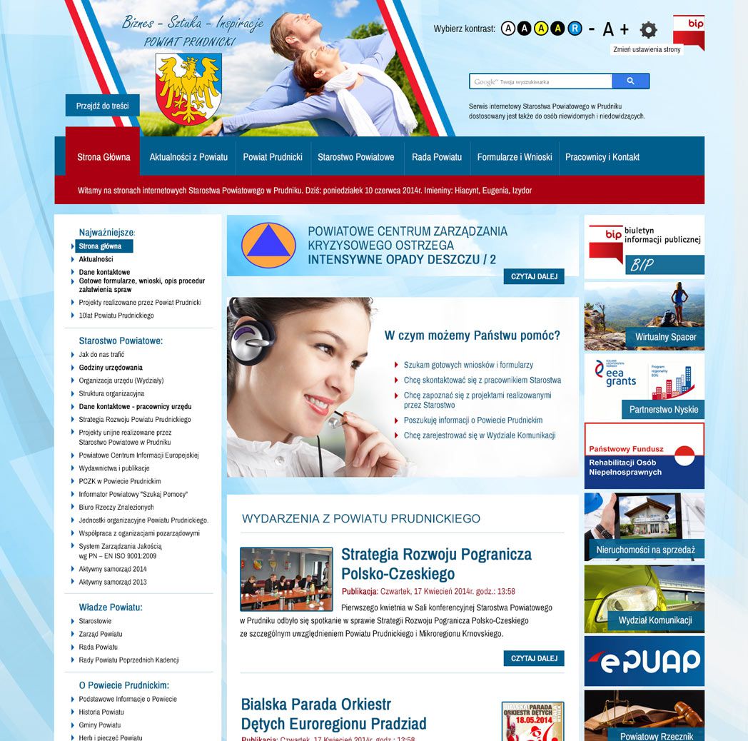 Starostwo Powiatowe w Prudniku – widok zrealizowanej strony internetowej 1
