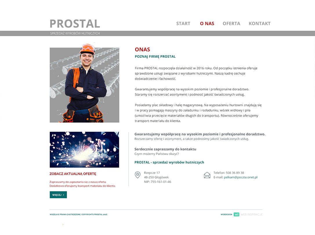 Prostal - sprzedaż wyrobów hutniczych – widok zrealizowanej strony internetowej 2