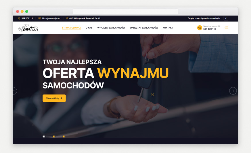 Strona internetowa Nowa strona dla firmy AutoMaja z Głogówka – realizacja firmy WebInspiracje