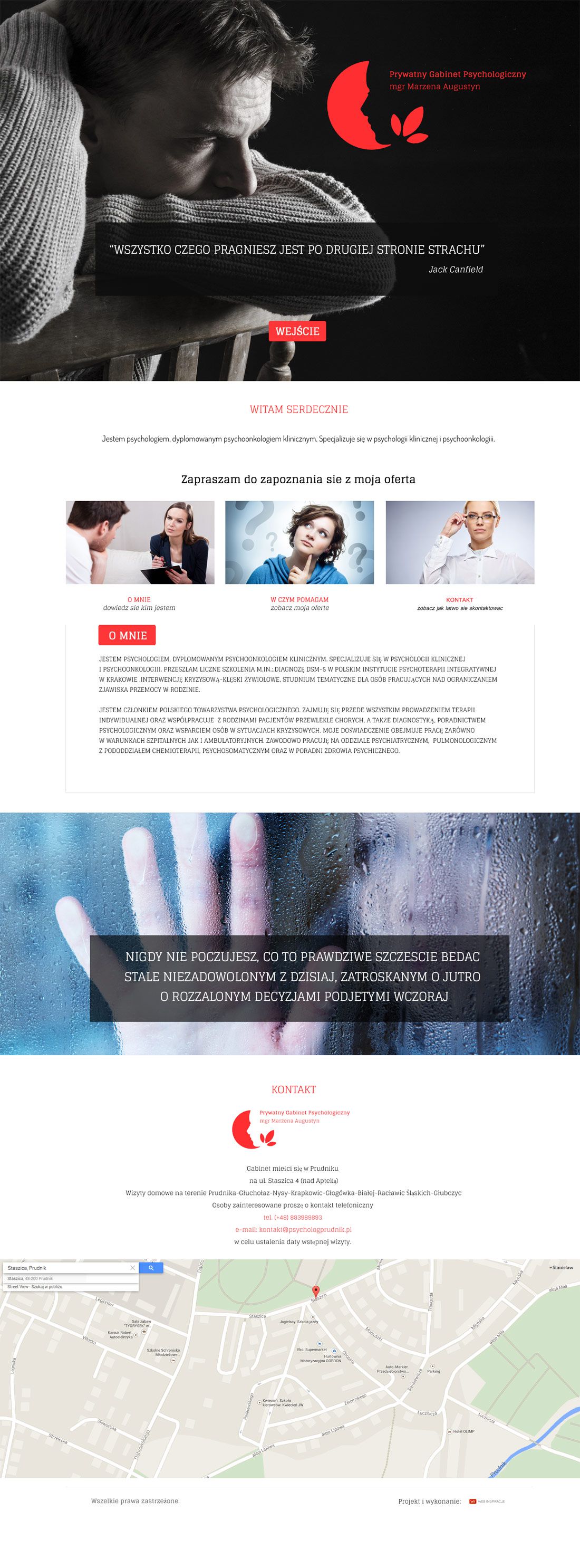 Psycholog - mgr Marzena Augustyn – widok zrealizowanej strony internetowej