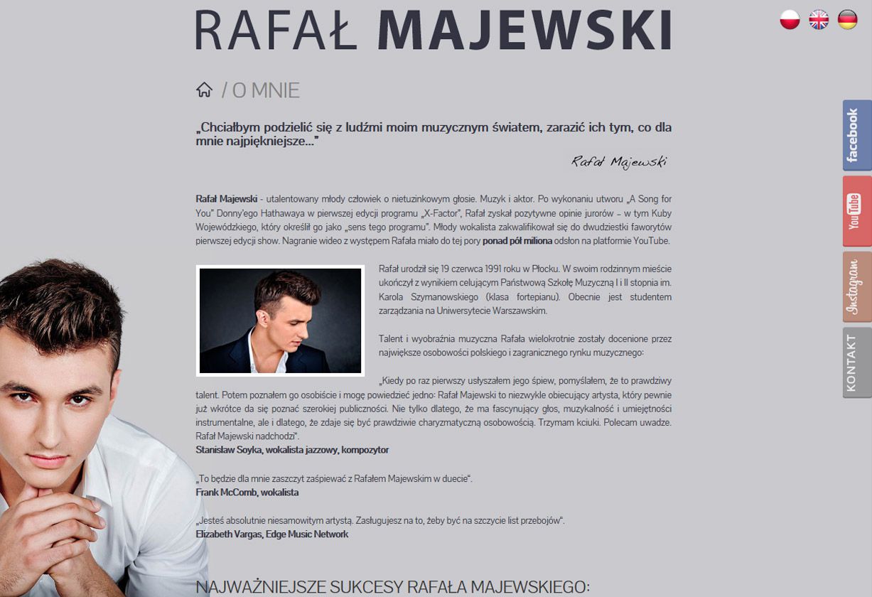 Rafał Majewski - official – widok zrealizowanej strony internetowej 1