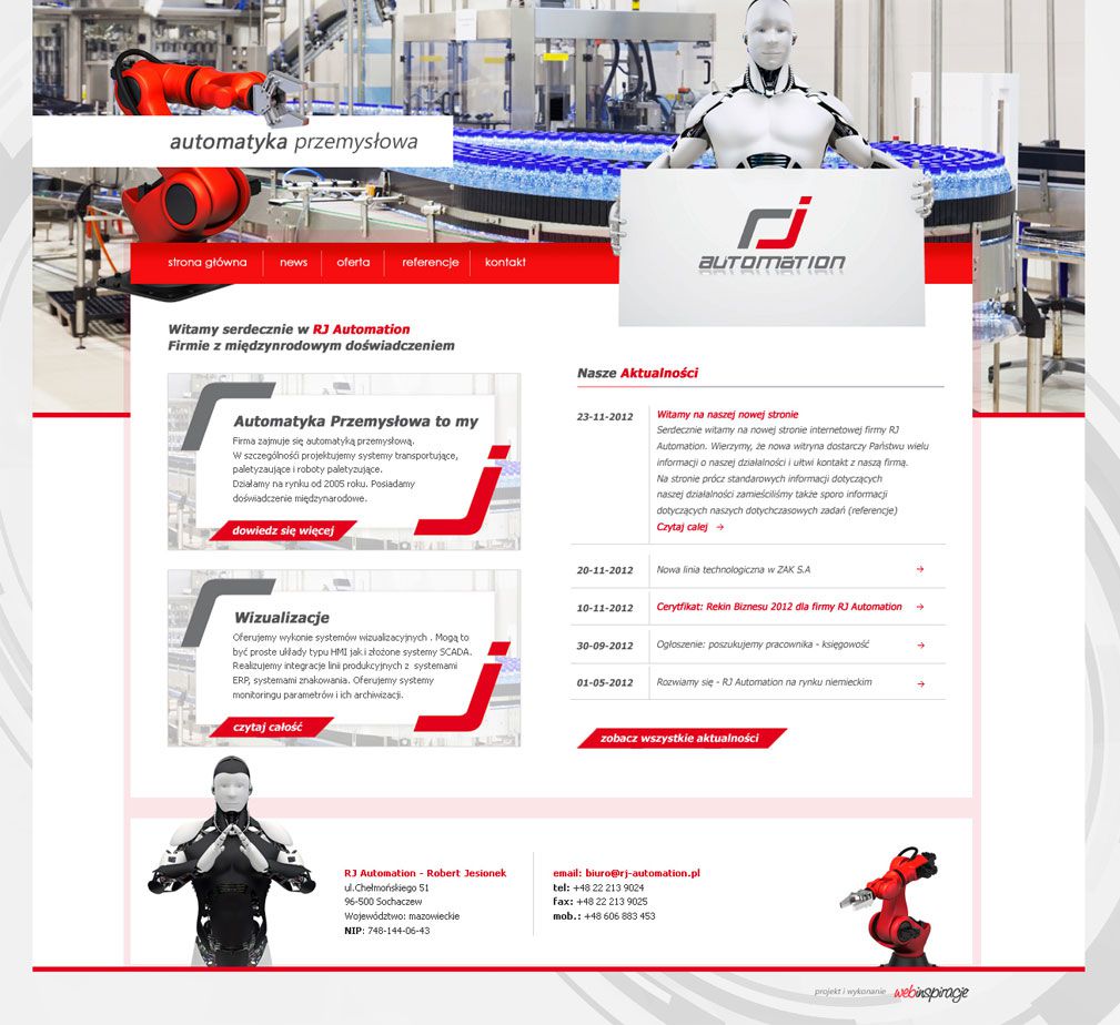 RJ Automation – widok zrealizowanej strony internetowej