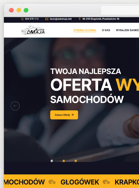 Realizacja strony internetowej „Nowa strona dla firmy AutoMaja z Głogówka” wykonana przez WebInspiracje