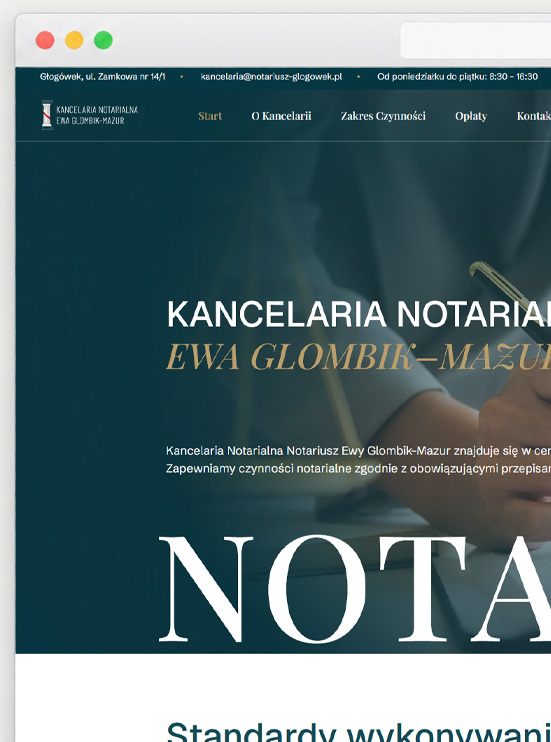 Realizacja strony internetowej „Nowoczesna strona WWW dla kancelarii notarialnej” wykonana przez WebInspiracje