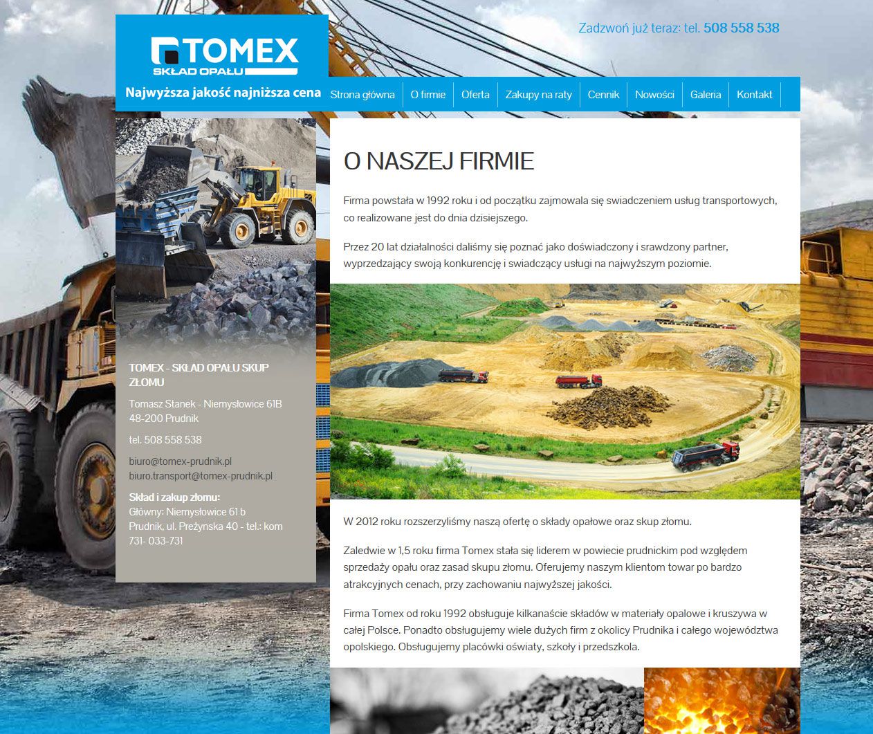 Tomex, skład opału – widok zrealizowanej strony internetowej 2