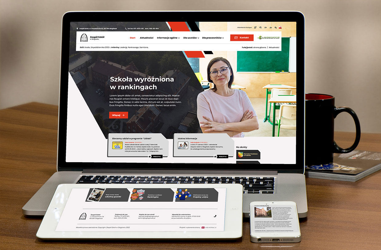 Zespół Szkół w Głogówku – widok zrealizowanej strony internetowej 2