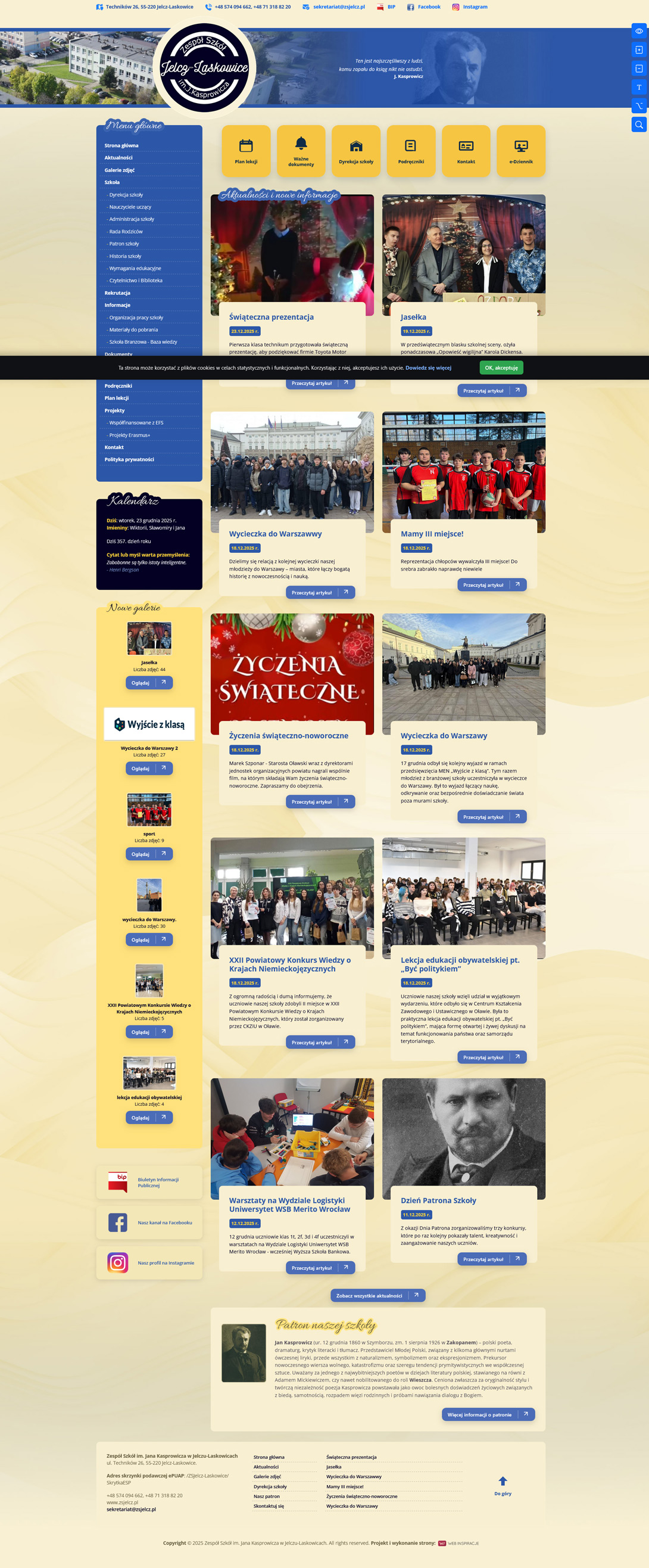 Nowa strona dla szkoły – widok zrealizowanej strony internetowej 1