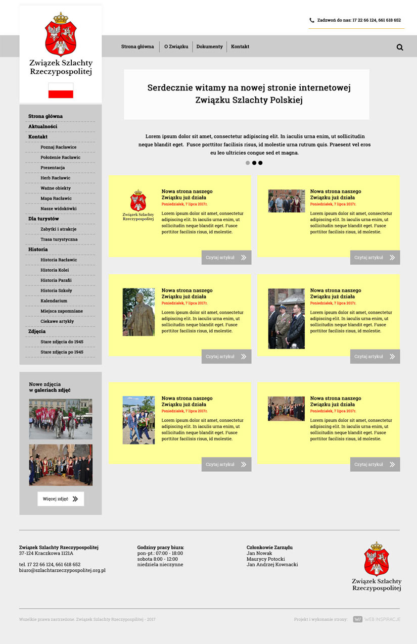 Związek Szlachty Rzeczypospolitej – widok zrealizowanej strony internetowej