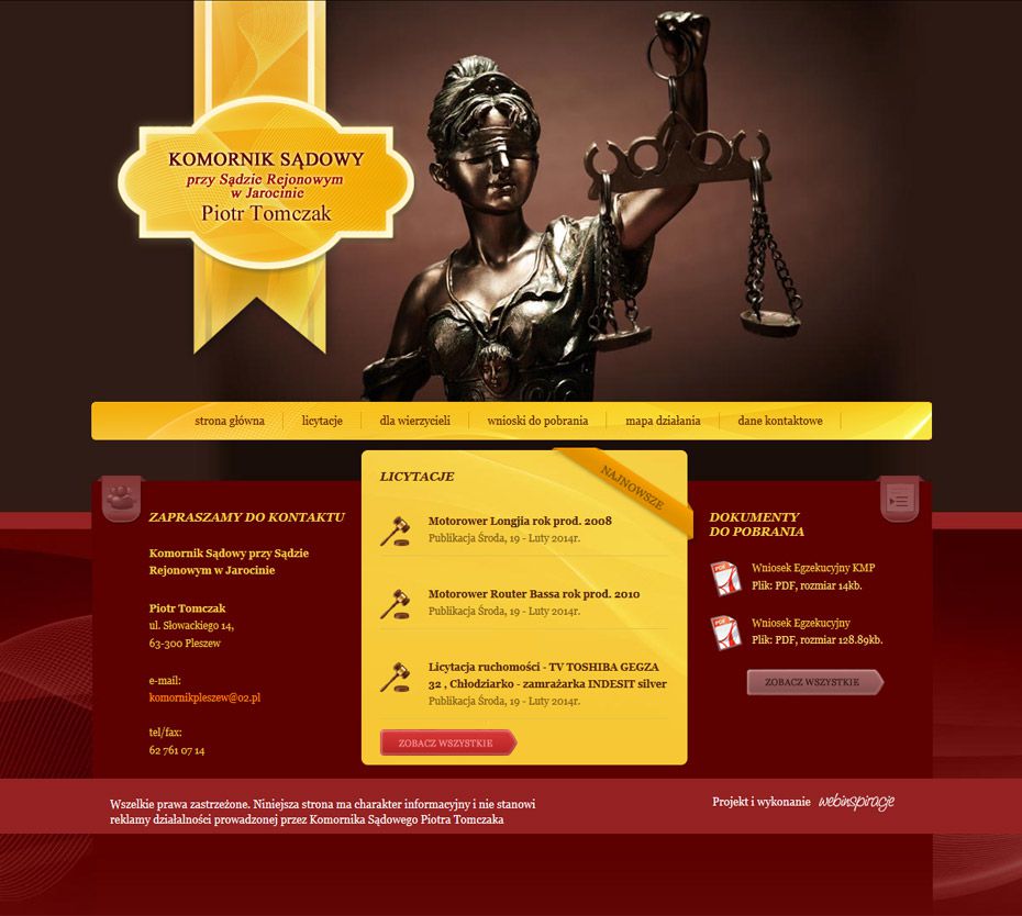 Realizacja stony WWW Komornik Sądowy przy Sądzie Rejonowym w Jarocinie